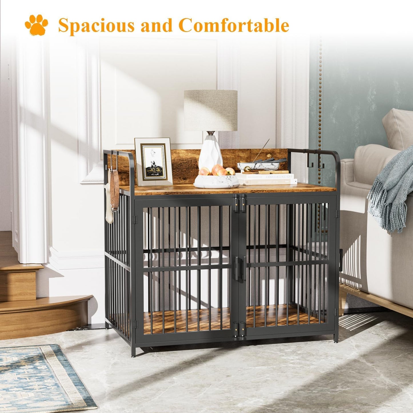 Amopatio 43 Inch Dog Crates Furniture for Large Dogs, Heavy Duty Dog Kennel, Wood Dog Crate Table for Indoor Use, (43.3" W×27.6" D×28.3" H) Brown - WoodArtSupply