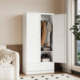 ZAOUS Metal Armoire Wardrobe Closet,72" Tall Wardrobe Cabinet with Drawer,2 Doors Armoire Storage Closet with Adjustable Shelves and Hanging Rod for Bedroom,White ZAOUS