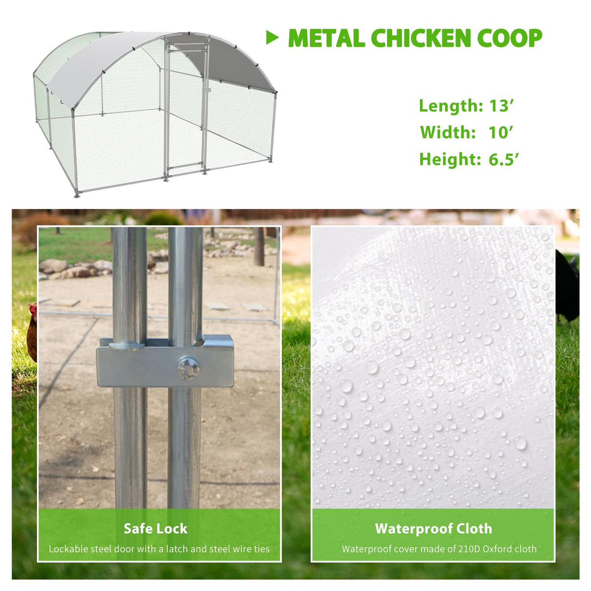 NUGRIART Large Metal Chicken Coop Walk-in Poultry Cage with Water-Resident and Anti-UV Cover Duck Rabbit Cat House Outdoor Chicken Run Pen with Round Roof NUGRIART