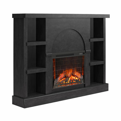 Mr.Kate Winston Fireplace Mantel with Built-in Bookshelves, Black Plaster