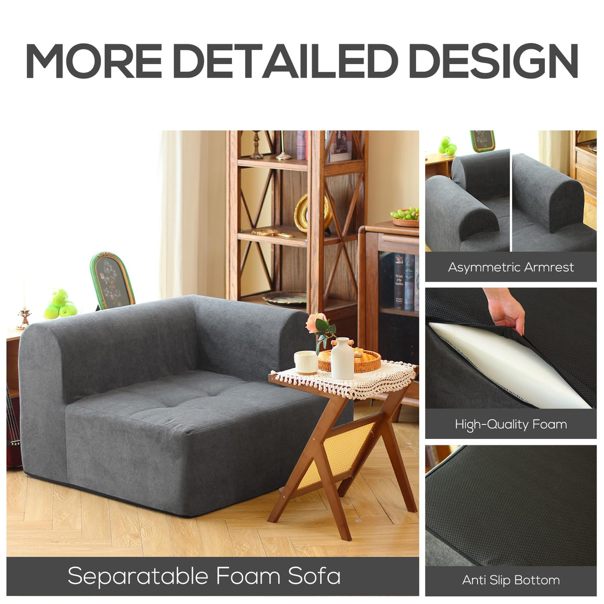 N&V Foam Sofa, Made with All Foam, Great for Livingroon and Bedroom (Black) N&V