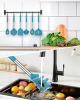 Silicone Cooking Utensil Set, 8Pcs Non-stick Cookware with Stainless Steel Handle, BPA Free Heat Resistant Kitchen Tools with Spatulas, Turners, Spoons, Skimmer and Pasta Fork BUNDLEPRO