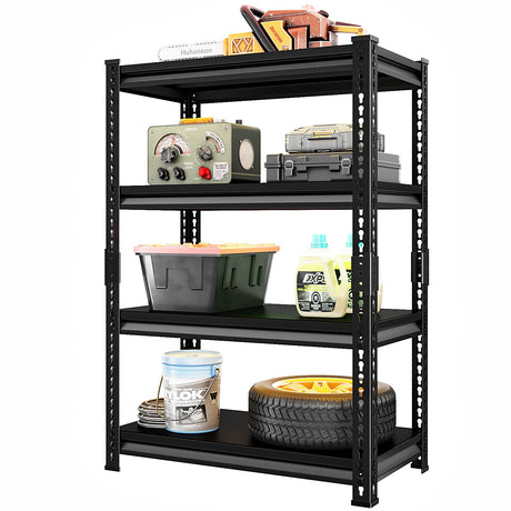 Huhaneon Heavy Duty Garage Shelves - 36''W 1,400Lbs Metal Adjustable Storage Shelving Rack Units for Warehouse Basement 4 Tier Black 35.4" W x 15.7" D x 66" H Huhaneon