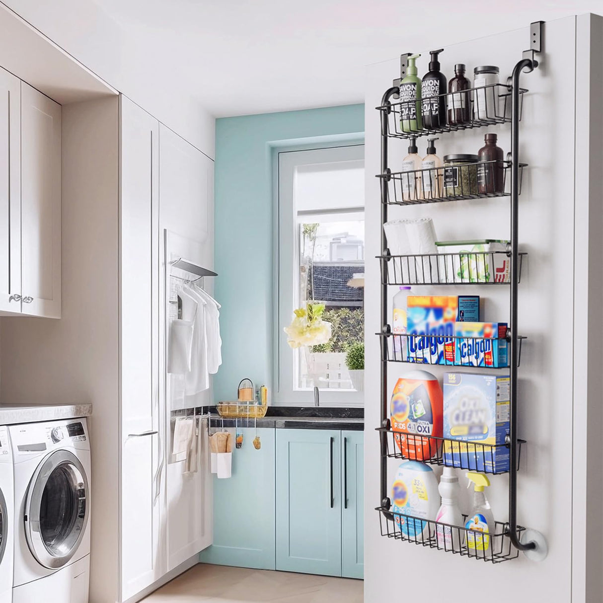 Over the Door Heavy-Duty Metal Organizer, 6-Tier Door Storage for Pantry, Easy Install, D4.65xW18xH50inch, Black Delamu