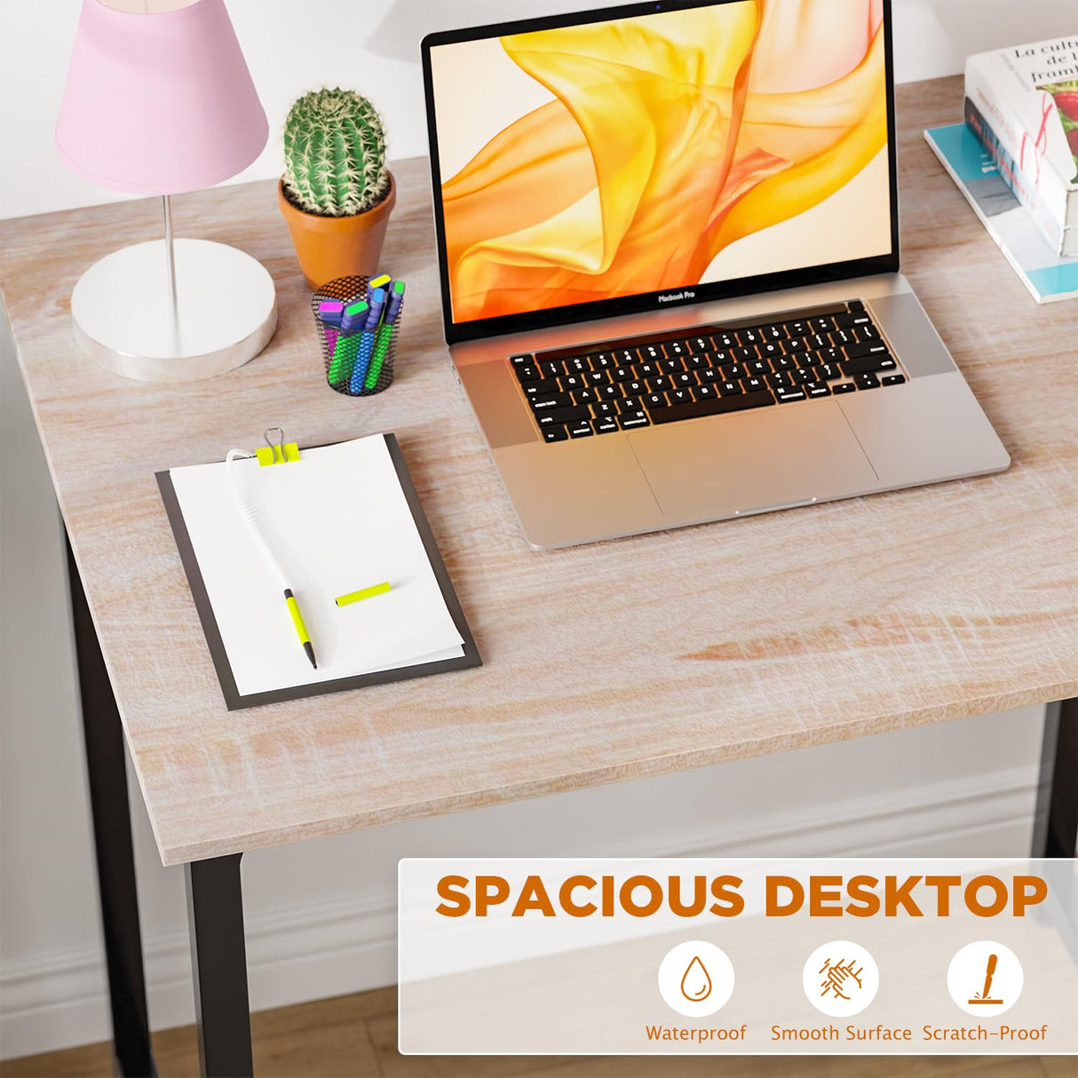 PayLessHere 32 inch Computer Desk,Office Desk with Metal Frame,Modern Simple Style for Home Office Study,Writing for Small Space,Nature PayLessHere