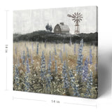 Bathroom Wall Art Vintage Farmhouse Canvas Print Retro Countryside Flower Field Nature Meadow Landscape Rustic Windmill Barn Picture Framed Artwork for Home Bedroom Living Room Black Purple 14x14inch Nicetop
