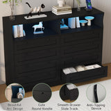 Black Dresser for Bedroom with 8 Drawers, 55 Inch Tall Wood Bedroom Dresser with Charging Station & LED Lights, Large Modern Dressers & Chest of Drawers for Bedrooms, Living Room, Hallway, Entryway Patikuin