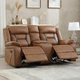 EBELLO Faux Leather Manual Loveseat Recliner, 2 Seat Reclining Sofa Chair with Center Console, Hidden Storage and Cup Holders, Daul Recliner for Living Room, Meeting Room, Brown (Loveseat) EBELLO
