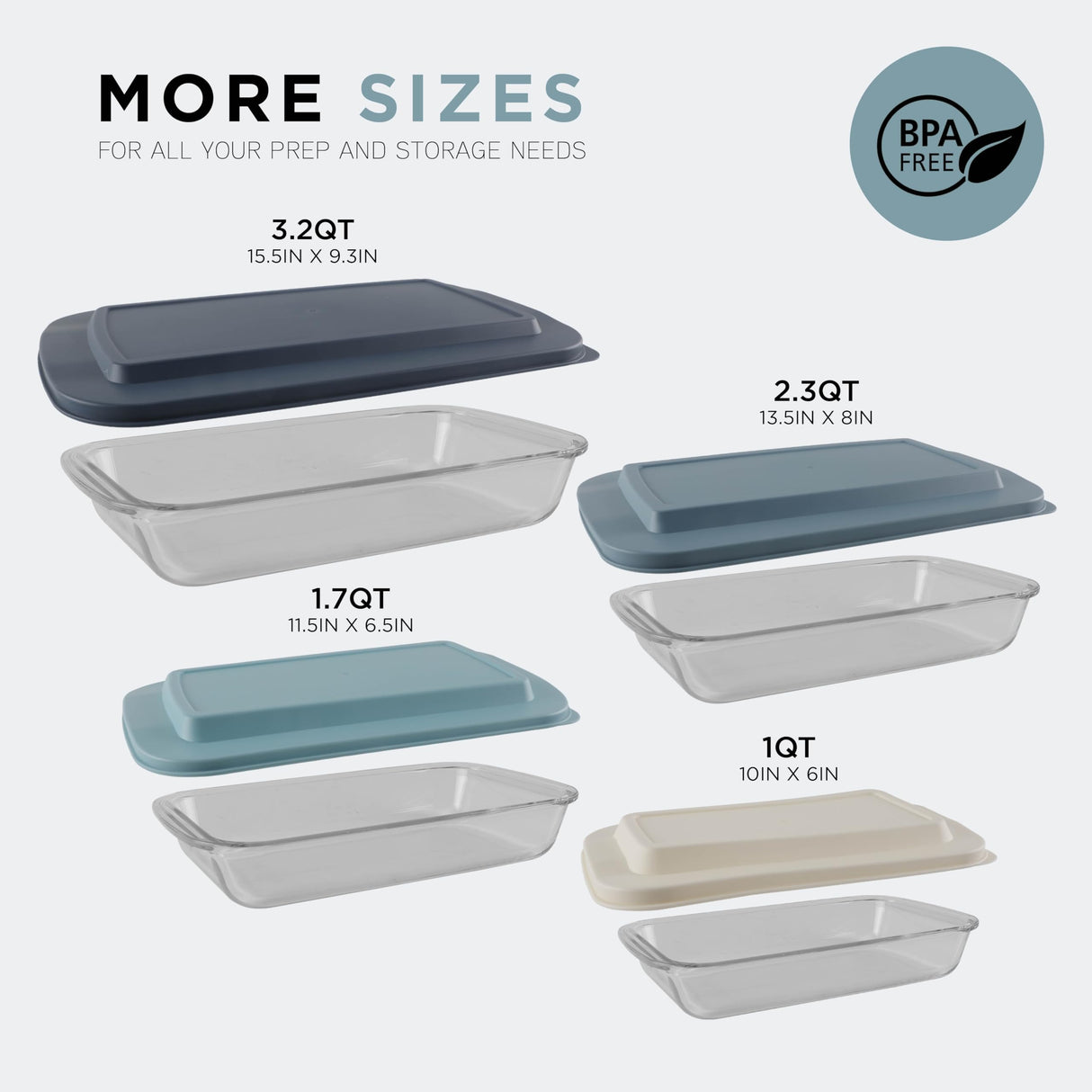 COOK WITH COLOR 8 PC. Glass Baking Dish Set with Lids - Deep Casserole Dish, Glass Food Container, Oven, Freezer and Microwave Safe, Clear Container, Blue COOK WITH COLOR