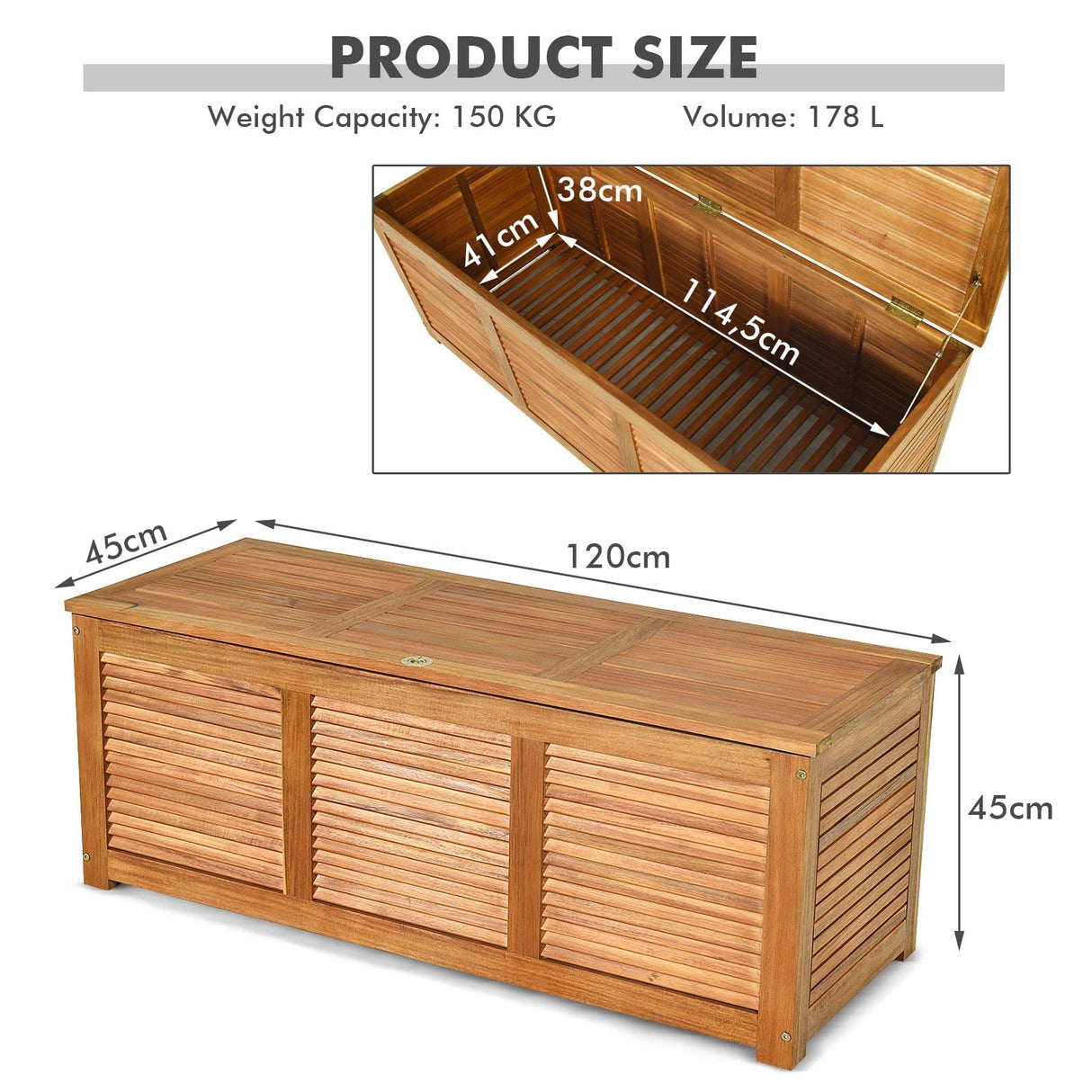 FANTASK 47 Gallon Acacia Wood Deck Box: Stylish Outdoor Storage & Seating Solution FANTASK