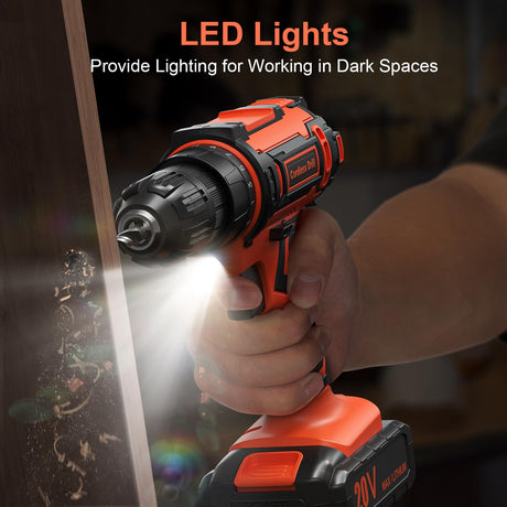 Cordless Drill Set, 20V Power Drill with Power Pack 2.0Ah and Charger, 3/8-Inch Keyless Chuck Electric drill, 25+1 Position, 42pcs Drilldriver Bits/Screws for DIY Projects (Orange) VIWKO