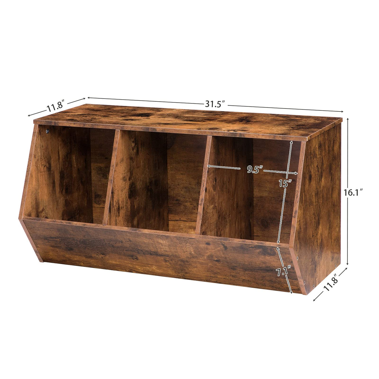 HOOBRO Rustic Brown 3-Bin Toy Storage Cubby and Children's Bookshelf HOOBRO