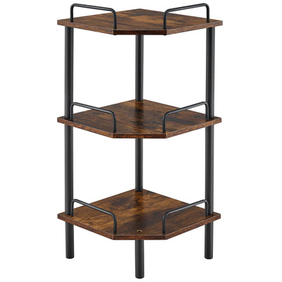 Tajsoon 3-Tier Industrial Corner Shelf Stand in Rustic Brown - Versatile Display Unit for Any Room