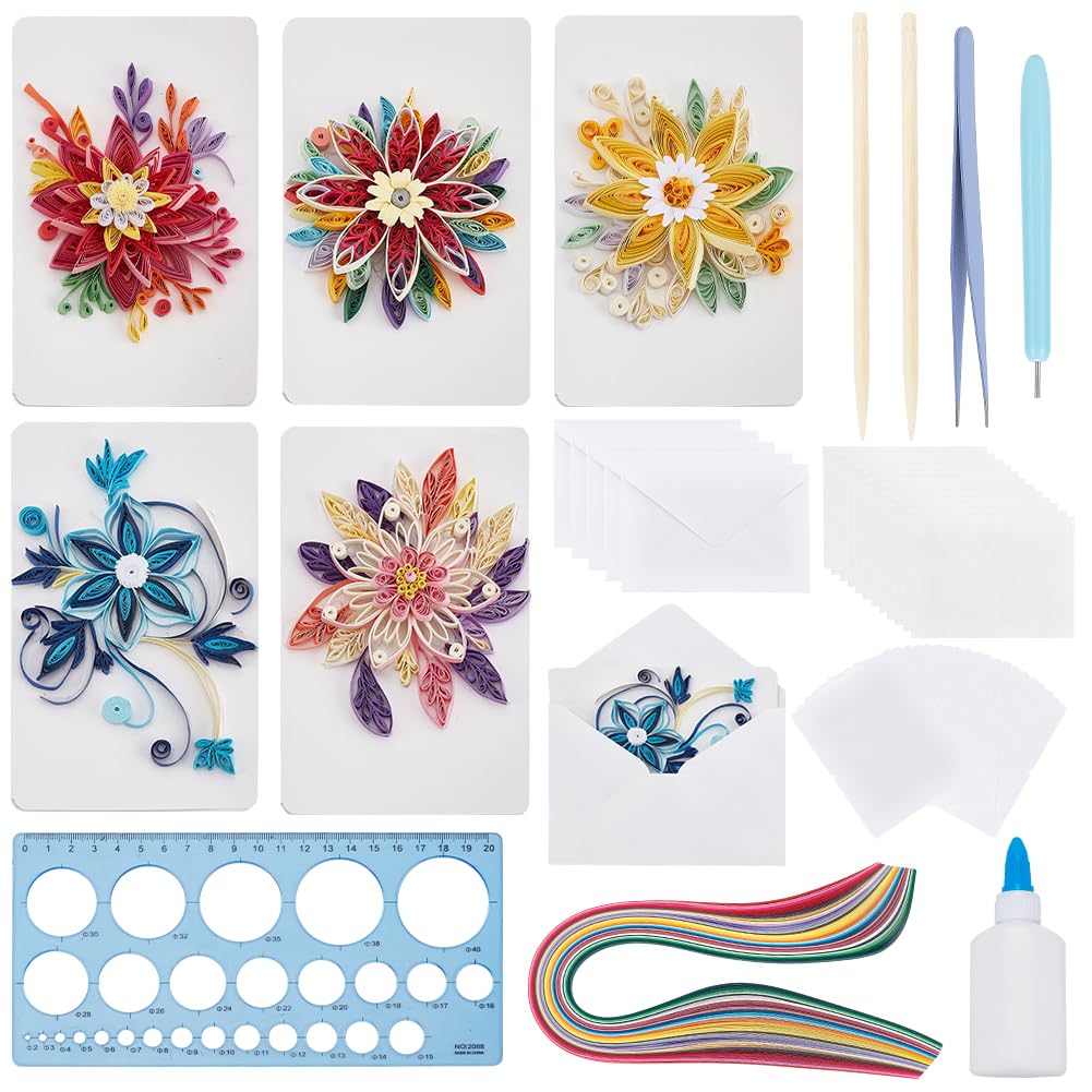 WEBEEDY 20 Sets Paper Quilling Kit for Adults Beginner DIY 5 Styles Flower Greeting Card Making Kit with Instruction Handmade Flower Quilling Card for Birthday,Wedding,Holiday,Mother's Day WEBEEDY