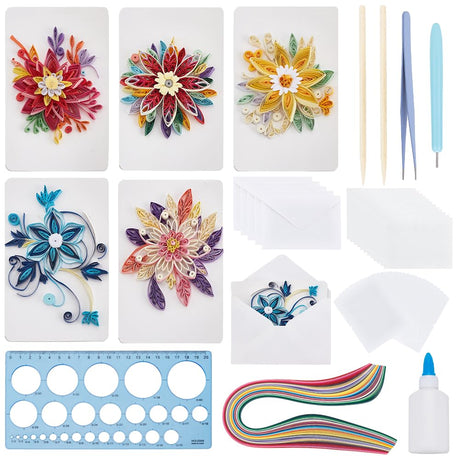 WEBEEDY 20 Sets Paper Quilling Kit for Adults Beginner DIY 5 Styles Flower Greeting Card Making Kit with Instruction Handmade Flower Quilling Card for Birthday,Wedding,Holiday,Mother's Day WEBEEDY