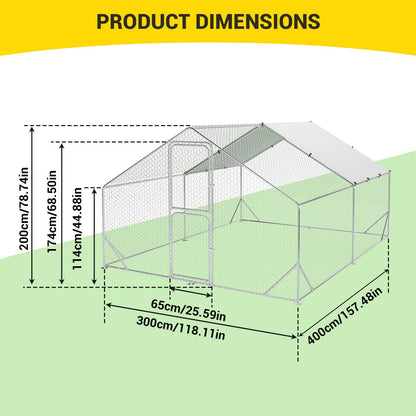 VerisShade Large Metal Chicken Coop, Chicken Coop Run with Cover, Large Chicken Run with Double Door, Chicken Pen for Outdoor Farm Yard (13.1'L x 9.8'W x 6.6'H)