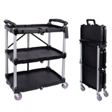 ELEVON Portable Folding Collapsible Service Cart Foldable Service Cart 3 Tier Collapsible Push Cart Folding Utility Carts with Wheels for Office Warehouse Home, Black Elevon