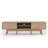 TOLEAD 59" TV Console, Mid Century Modern Media Console for 55/60/65 Inch TV, Low Profile TV Stand with Fluted Sliding Doors, Boho Light Wood Credenza for Living Room, Light Oak TOLEAD