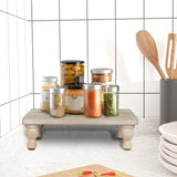 MAONAME Decorative Wooden Display Riser, Farmhouse Wood Pedestal Stand for Display, Rustic Washed White Tray Riser for Kitchen, Home Table Decor, Short and Tall Footed MAONAME