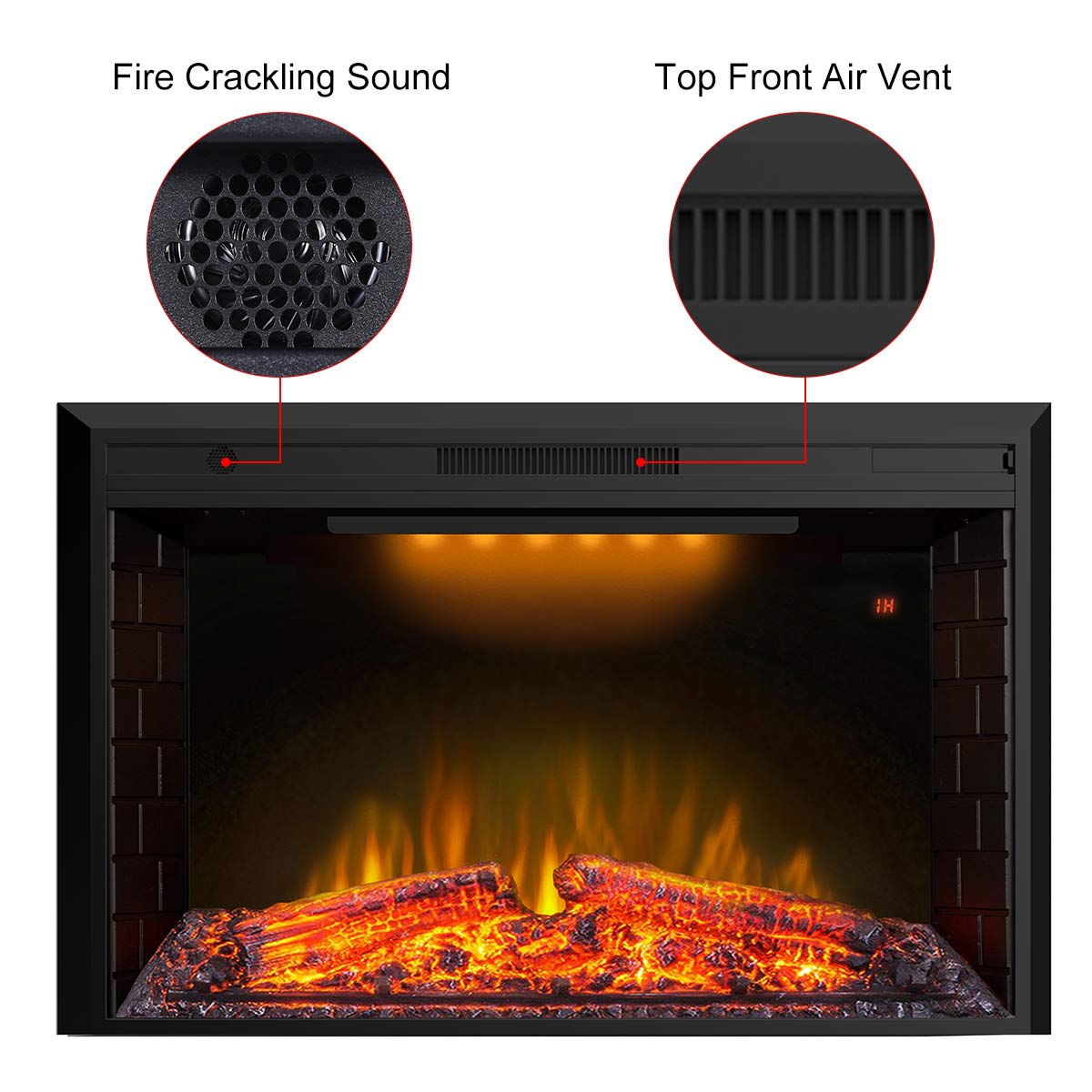 Valuxhome 43 Inches Electric Fireplace Heater Insert with Overheating Protection, Fire Crackling Sound, Remote Control, Thermostat, 750/1500W, Black