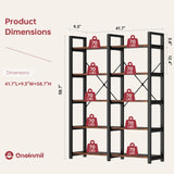 oneinmil Bookshelf 5 Tier, 58.7'' Industrial Book Shelf, Wooden Bookshelves with 10 Open Display Shelves, Vintage Storage Rack, Standing Wide Bookcase for Home and Office, Rustic Brown oneinmil