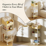Makeup Organizer Cart with 2 Drawers, Rolling Bathroom Organizers and Storage- Versatile Skincare Perfume Storage Vanity Organizer, Natural Wood and White Iron TidyStash