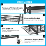 Jsskeeim Garage Sports Equipment Organizer,Sports Ball Organizer with Wheels,Mesh Pocket, Basket,Ball Organizer with Baseball Bat Rack and HooksToy Storage Rolling Cart-Black Jsskeeim