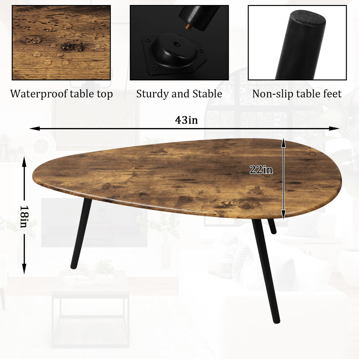 WDSHIYI Modern Coffee Table for Living Room Small Mid Century Coffee Tables Rustic Oval Coffee Tables Retro Accent Sofa Center Tables for Living Room Easy Assembly 22" D x 43" W x 18" H WDSHIYI