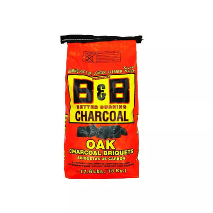 B&B Charcoal Slow Burning Oak Charcoal Briquettes with All Natural Smoky Flavoring for Grills, Barbecues, and Pitmaster Competitions, 17.6 Pounds