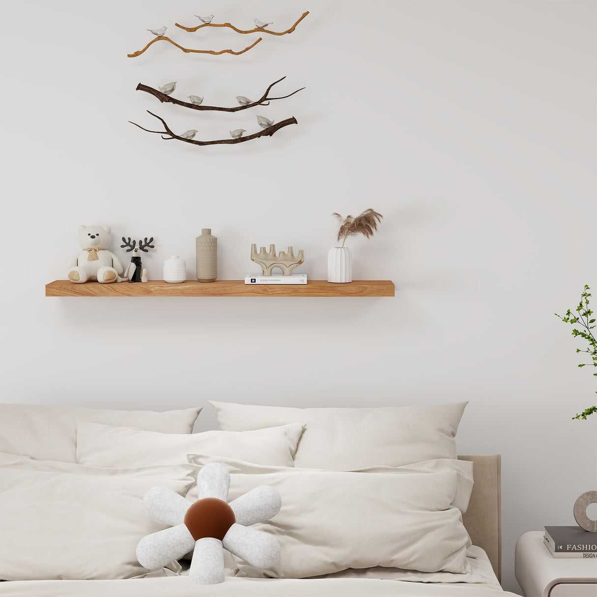 48 Inch Fireplace Mantel Shelf, USA-Sourced Rustic Elm Wood Floating Shelves Wall Mounted, Wall Shelves with Invisible Bracket for Living Room Bathroom Bedroom Kitchen, Set of 1 (Natural, 48"x 8") Fun Memories