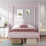 Weehom Full Canopy Bed Frame with Headboard and Footboard, 4 Posters Metal Bed Frame, No Box Spring Needed, Mattress Foundation Platform Bed for Kids and Adults, Pink Weehom