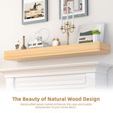 AZSKY Natural Wood Floating Fireplace Mantel Shelf 36 Inch Mantels for Over Fireplace Wall Mounted Farmhouse Fireplace Mantel Shelf with Invisible Bracket One Piece Floating Book Shelves AZSKY