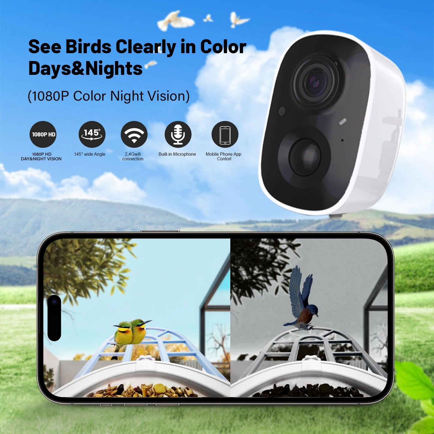 Smart Bird Feeder with Camera,Bird House Camera with AI Identify Bird Species,1080P HD Bird Watching Camera Auto Capture Bird Videos & Solar