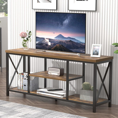 EXCEFUR 55 Inch TV Stand for Televisions up to 65 Inch, Modern Entertainment Center with Storage Shelves, Industrial Media TV Console for Living Room, Bedroom, Rustic Brown EXCEFUR