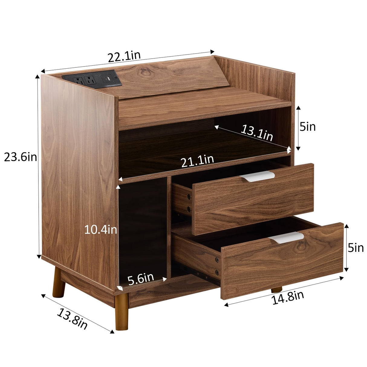 Mellolivin Nightstand with Charging Station，LED Night Stand with Drawers, Mid Century Modern Nightstand, Large Bedside Table, End Table for Bedroom Mellolivin