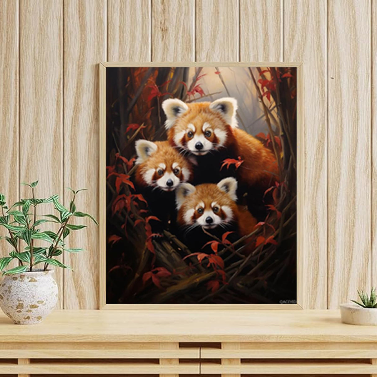 QACEYID Paint by Number for Adults, Bamboo Red Pandas, Adult Crafts Paint by Numbers for Adults, DIY Handmade Gifts 40x50cm QACEYID