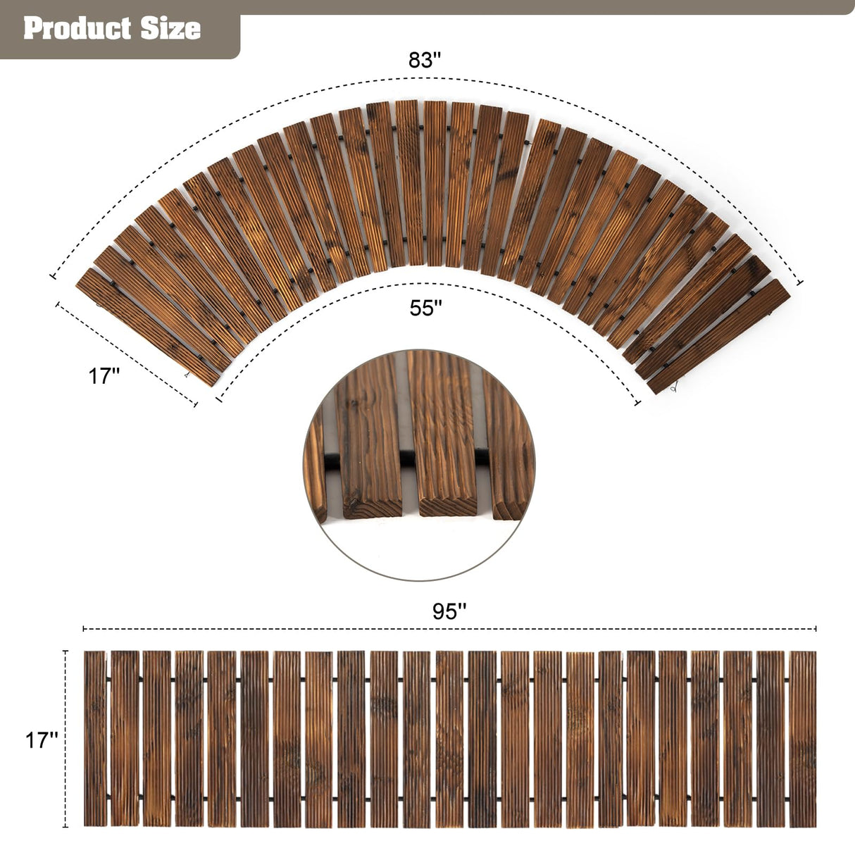 2PCS Wooden Garden Pathway Outdoor Roll Out Walkway with Non-Slip Surface Patio Path Decorative for Outdoor Patios, Gardens, Beach Boardwalks, Curved + Straight Garturects
