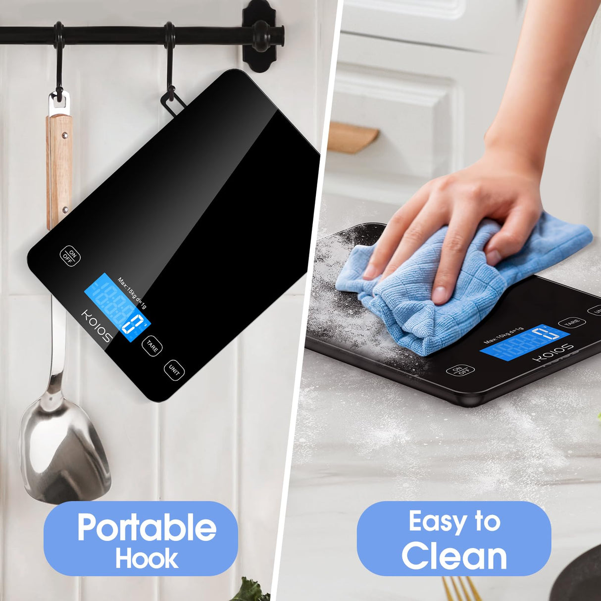 KOIOS Food Scale, 33lb/15kg Digital Kitchen Scale Weight in Grams and Ounces for Cooking Baking, 1g/0.1oz Precise Graduation, Batteries and Type-C Charging, Tare Function, LCD Display, Black KOIOS