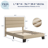 Allewie Twin Size Platform Bed Frame with Fabric Upholstered Headboard and Wooden Slats Support, Fully Upholstered Mattress Foundation/No Box Spring Needed/Easy Assembly, Beige Allewie