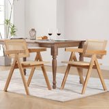 KCC Rattan Dining Room Chairs Set of 4, Comfy Modern Solid Wooden Boho Cane Kitchen Armchairs with Breathable Mesh Rattan Back and Seat for Restaurant/Kitchen/Living Room(Natural) KCC