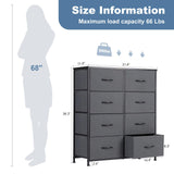 DUMOS 8 Drawer Dresser for Bedroom, Fabric Storage Organizer with Sturdy Metal Frame, Wooden Top Chest of Drawers for Closet Entryway Guest Room, Grey DUMOS