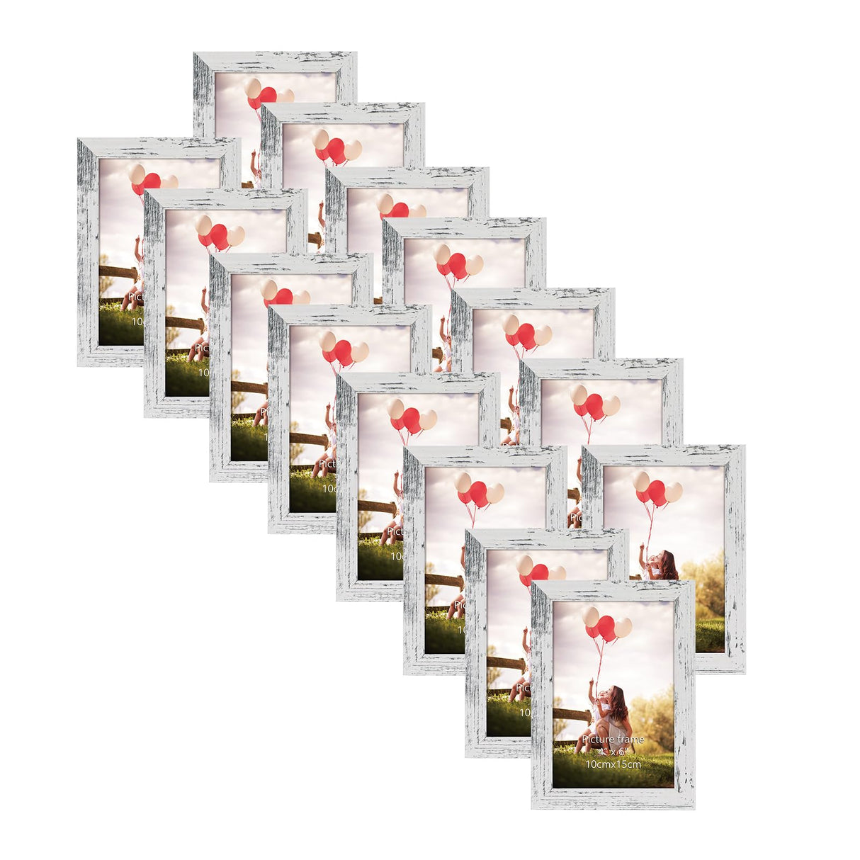 HORLIMER 4x6 Picture Frame Set of 15, Distressed White Rustic Picture Frames Display 4 by 6 Photo for Wall or Tabletop HORLIMER