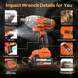 Cordless Impact Wrench, 665Ft-Ibs (900N.m) 1/2" Electric Impact Wrench, 21V Power Impact Drill with 2x 4.0Ah Battery, 6 Sockets, 8 Drill, 6 Screws, Impact Gun Variable Speeds for Car/Truck/Mower Protmex