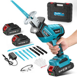 Seesii Reciprocating Saw Cordless, 3500 RPM Brushless Motor with 2 x 4.0Ah Batteries, LED Light, 8 Saw Blades Portable for Wood PVC Cutting (Blue) Seesii