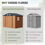 Florise 8x6 Ft Storage Shed, Large Outdoor Shed with Window, Lockable Doors, Outside Steel Shed for Garden, Backyard, Lawn, Patio Utility, Tool Storage Florise