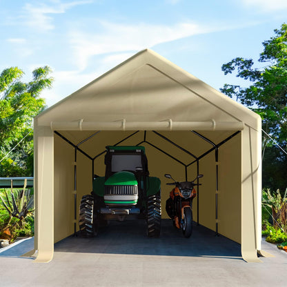 Outdoor Carport 10x20ft Heavy Duty Canopy Storage Shed,Portable Garage Party Tent,Portable Garage with Removable Sidewalls (Beige)