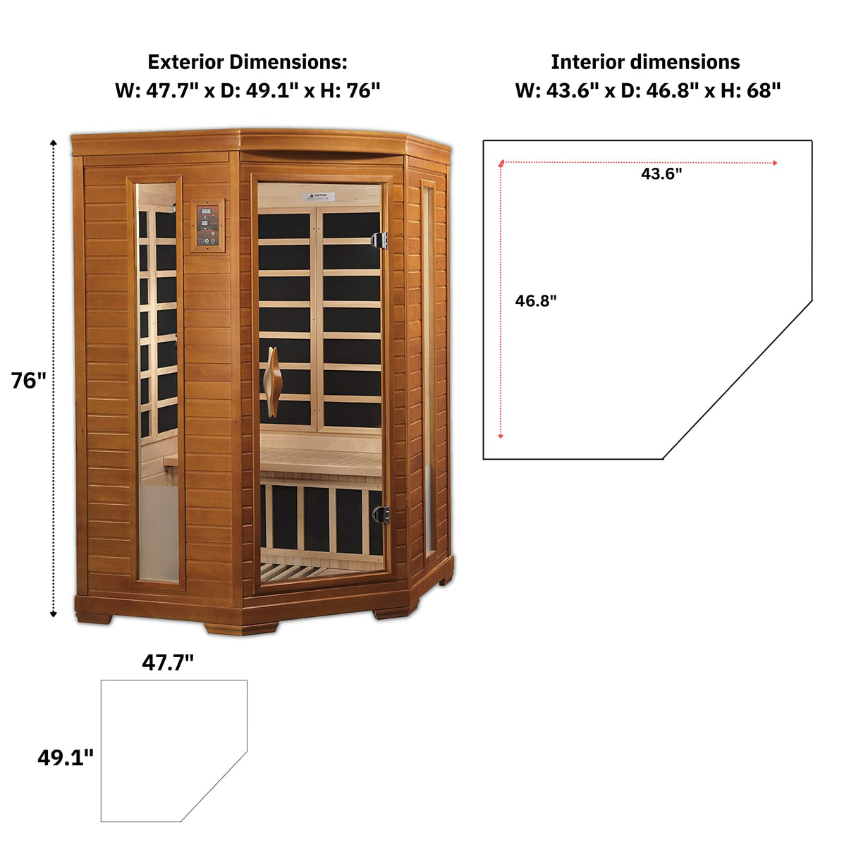 Dynamic Hemming 2 Person Infrared Corner Sauna for Home, Low EMF Indoor Saunas Full Size Indoor Personal Spa 49" x 48" x 76" DYNAMIC SAUNAS