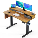 HUANUO 48″ x 24″ Electric Standing Desk with 2 Drawers, C-Clamp Mount Compatible, Height Adjustable Computer Desk, Home Office Stand Up Desk with 4 Preset Heights & 2 Hooks, Vintage Brown HUANUO