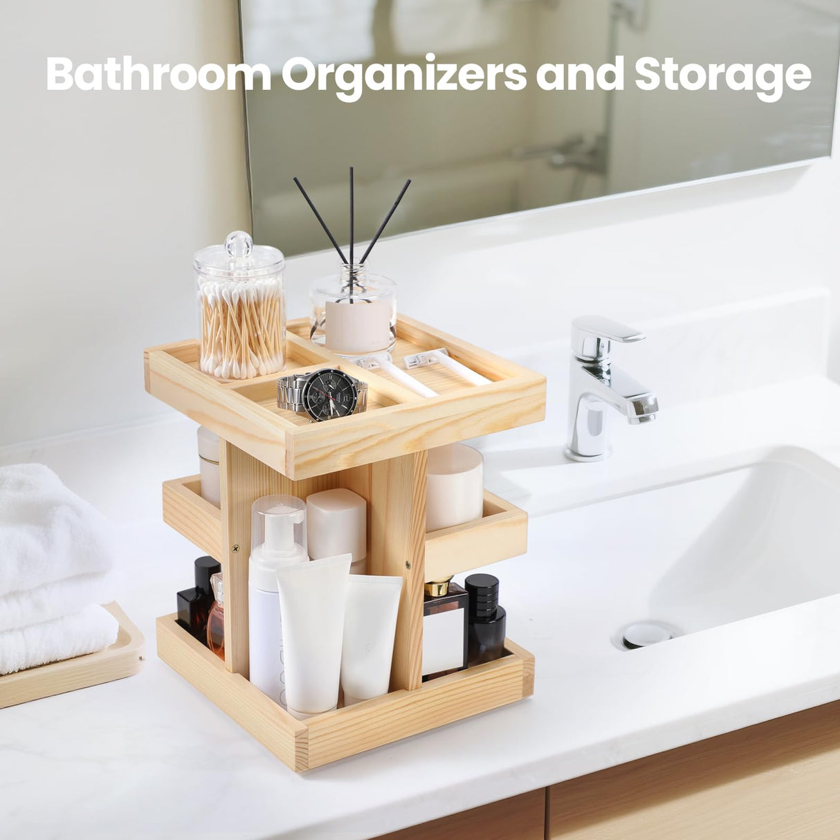 Bathroom Counter Organizer,Shelf for Bathroom Counter,Restroom Organizer,Mens Cologne Organizers,Skincare Organizers,Perfume Tray,Cologne Stand,Vanity Tray,Counter Shelf(Burlywood) EXIN DECHEN