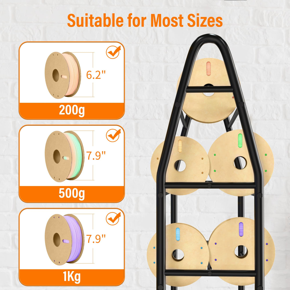 𝐘𝐮𝐦𝐤𝐟𝐨𝐢 3D Printer Filament Rack for 90PCS, Rolling Filament Spool Holder, Heavy Duty Metal Shelf for ABS/PLA/TPU/Nylon, 3D Printer Accessories for Studio Office Business Workshop Yumkfoi